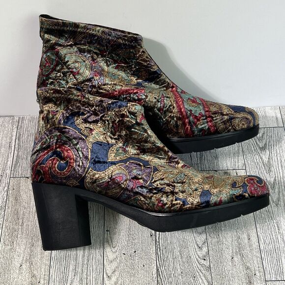 Toni Pons Finley Crushed Velvet Paisley Ankle Boots Shoes Women's 6.5 Booties - Picture 8 of 17